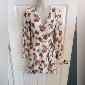 Altar'd State White and Brown Floral Long Sleeve Dress NWT